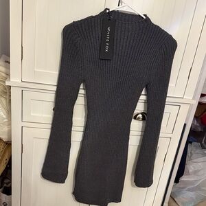 White Fox Gray Ribbed Knit Dress